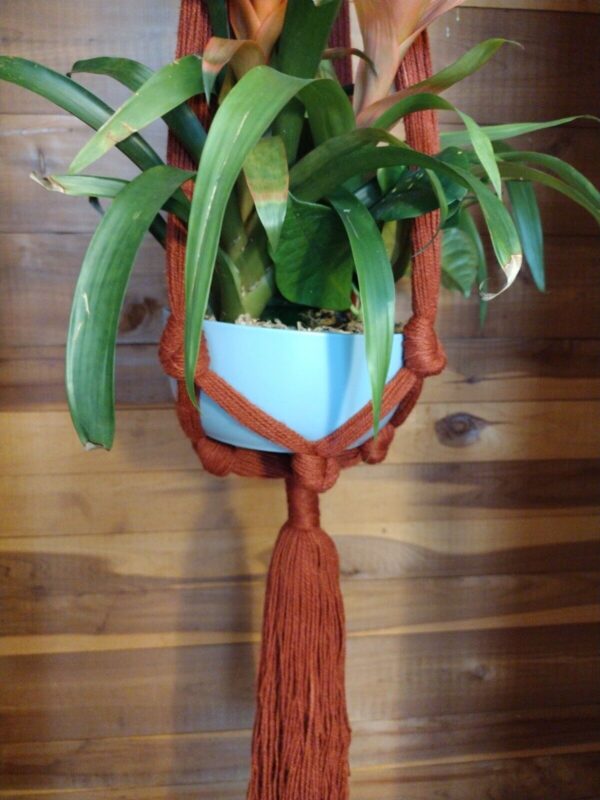 Vintage Plant Hanger 70s Handmade Yarn Macrame 52” BOHO Mid Century Retro Decor - Image 3