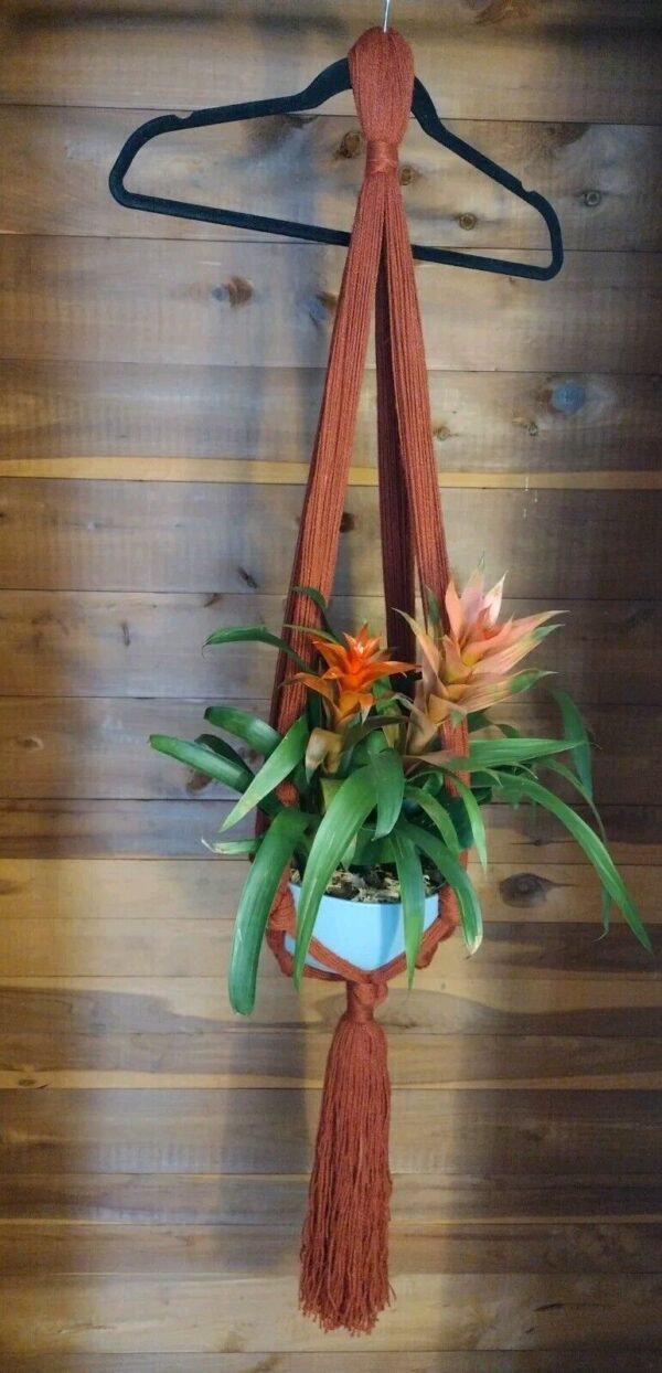 Vintage Plant Hanger 70s Handmade Yarn Macrame 52” BOHO Mid Century Retro Decor