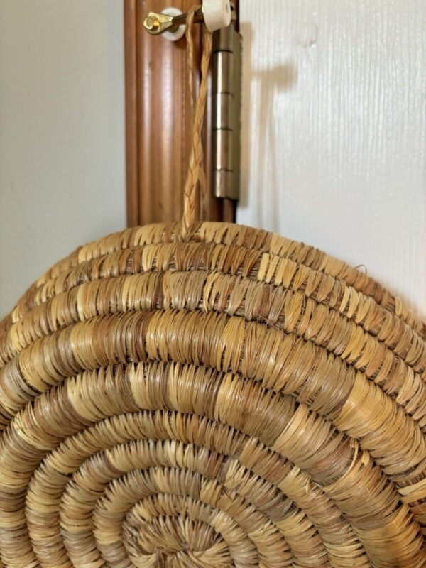 Vintage Raffia Handwoven Hanging Coolil Basket Bowl Bohemian Jewelry Catchall - Image 3