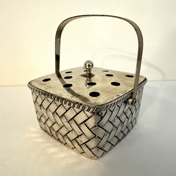 Vintage Raimond Silverplated Potpourri Basket 3.5" x 2" Wicker Woven Design - Image 2