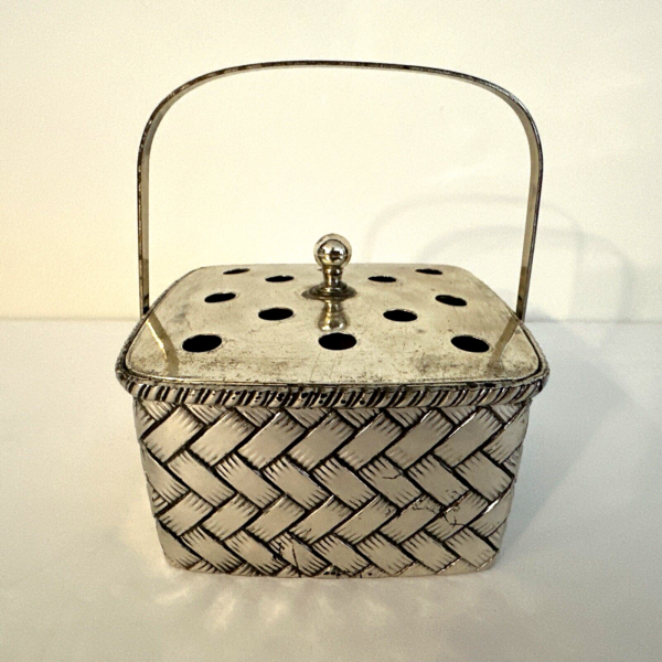 Vintage Raimond Silverplated Potpourri Basket 3.5" x 2" Wicker Woven Design