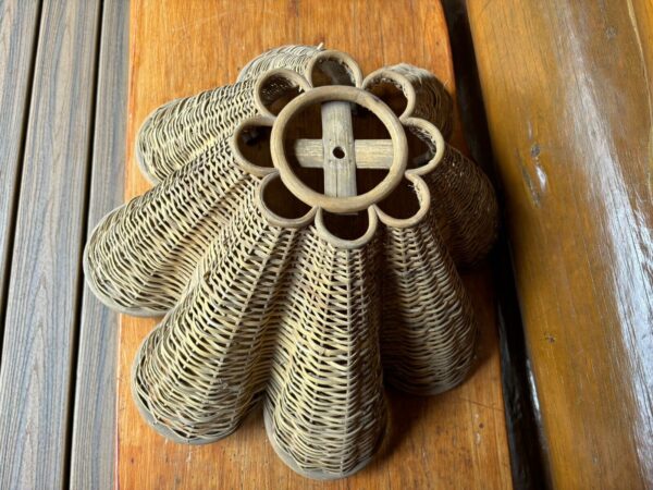 Vintage Rare Scalloped Wicker Rattan Lamp Shade - Image 2