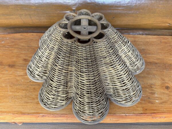 Vintage Rare Scalloped Wicker Rattan Lamp Shade - Image 3