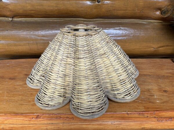 Vintage Rare Scalloped Wicker Rattan Lamp Shade - Image 4