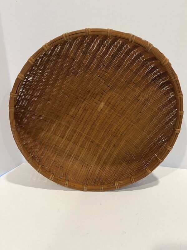 Vintage Rattan Bamboo Winnowing Rice Basket Round Grain Gathering Bowl 13” B