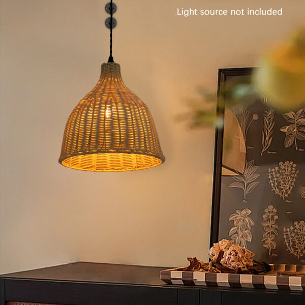 Vintage Rattan Shade Pendant Light Handmade Natural Rattan Hanging Ceiling Lamp - Image 6