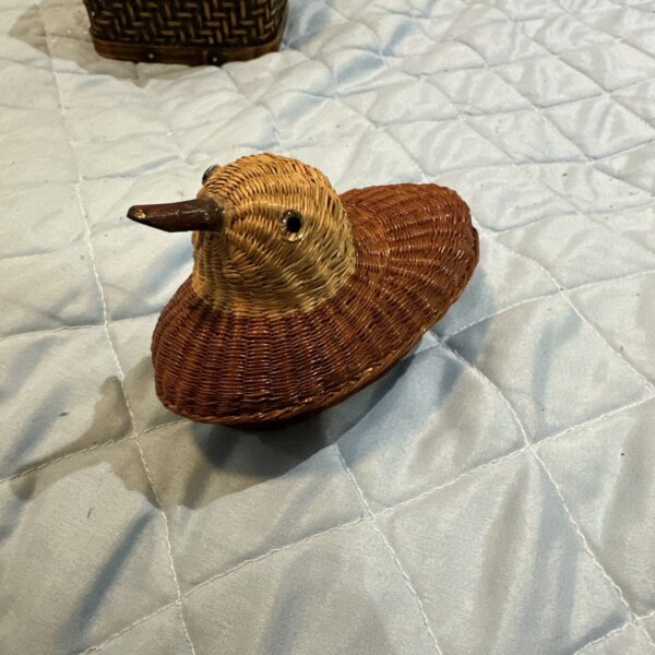 Vintage Rattan Small Bird Basket Trinket Box Boho