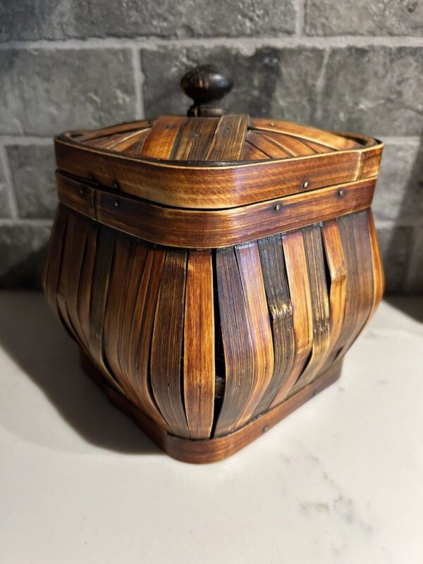 Vintage Rattan Wicker Bamboo Boho Lidded Box Basket - Image 2