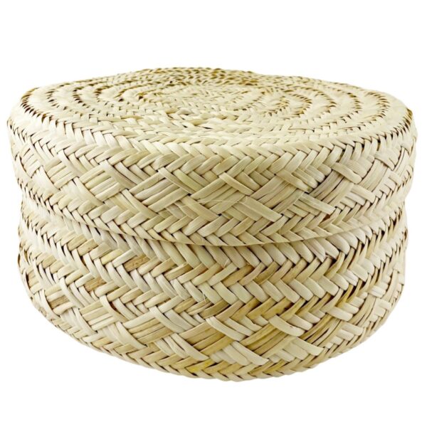 Vintage Rattan Wicker Basket Box with Lid Boho Round Natural Woven Storage 10" - Image 2