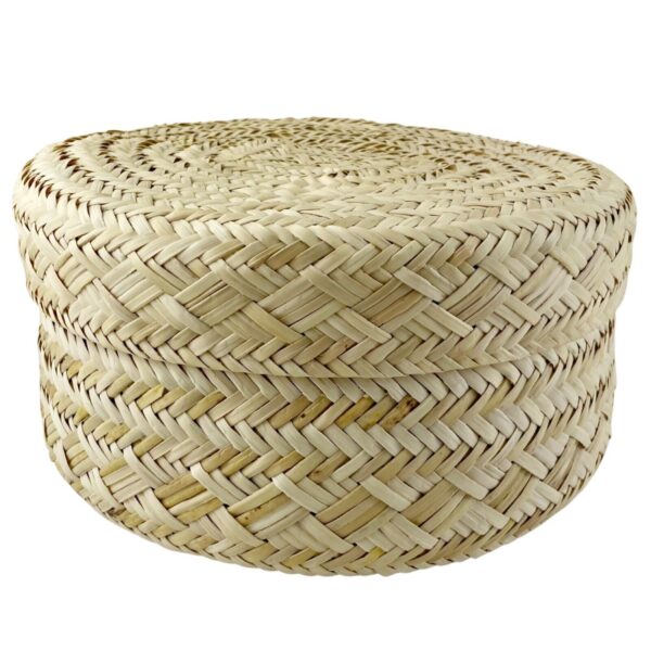 Vintage Rattan Wicker Basket Box with Lid Boho Round Natural Woven Storage 10" - Image 3