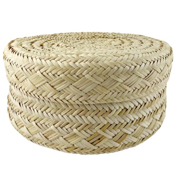 Vintage Rattan Wicker Basket Box with Lid Boho Round Natural Woven Storage 10" - Image 4