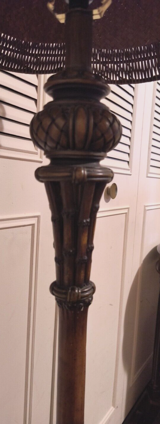 Vintage Rattan Wicker Shades Floor Lamp Home Decor Lighting Fixure in Dark Brown - Image 5