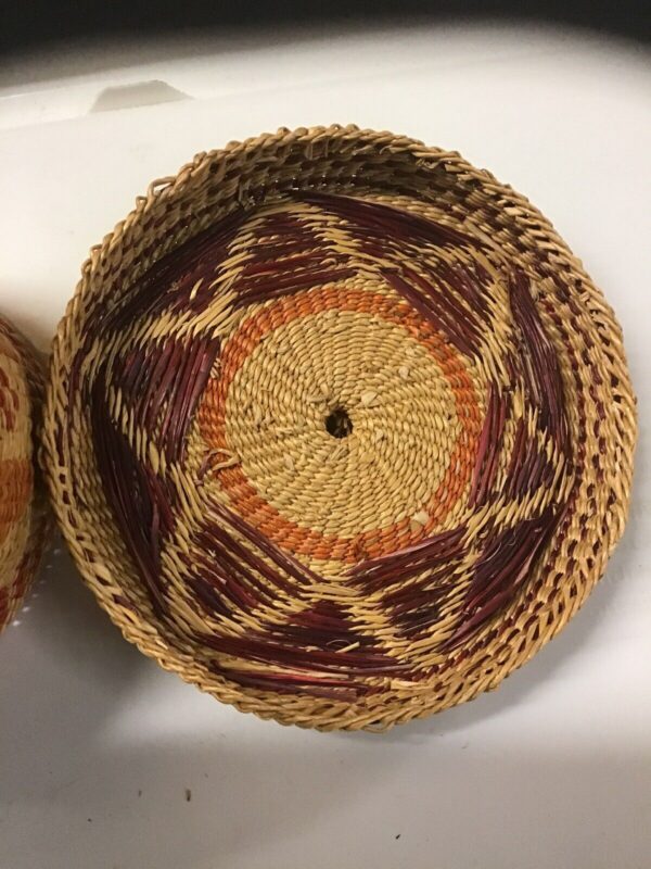 Vintage Round Lidded Basket Tight Weaved - Image 3