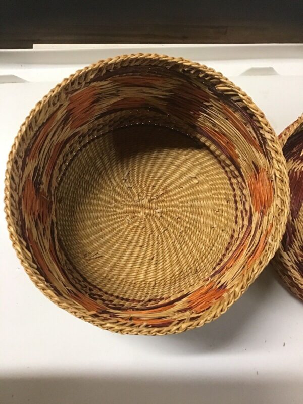 Vintage Round Lidded Basket Tight Weaved - Image 4