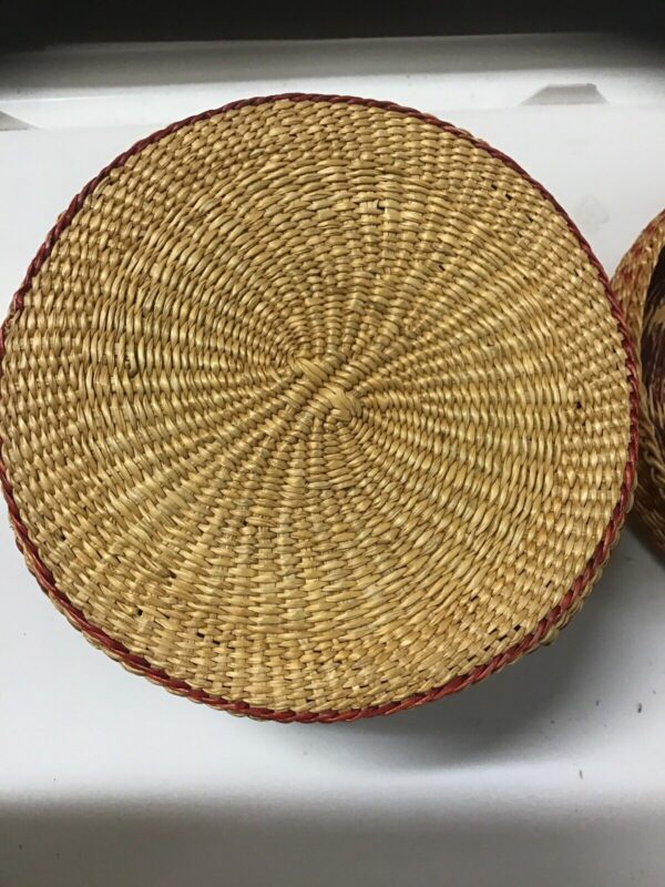 Vintage Round Lidded Basket Tight Weaved - Image 5