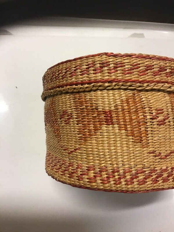 Vintage Round Lidded Basket Tight Weaved - Image 6