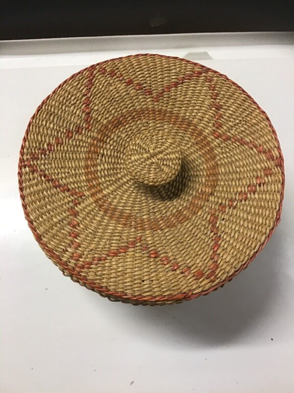 Vintage Round Lidded Basket Tight Weaved