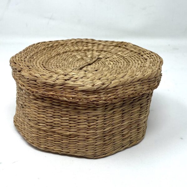 Vintage Round Sweet Grass Basket With Lid