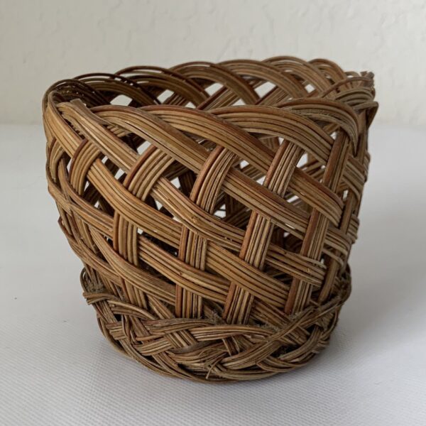 Vintage Round Wicker Rattan Basket Planter Braided Boho Farmhouse Decor 4.5" - Image 2