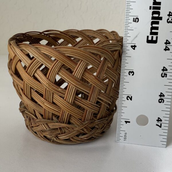 Vintage Round Wicker Rattan Basket Planter Braided Boho Farmhouse Decor 4.5" - Image 6