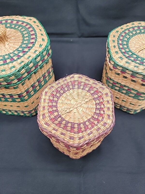 Vintage Set Of 3 Woven Sweet Grass Nesting Baskets Boho Decor 4", 4.5", 5" - Image 3