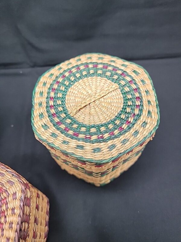 Vintage Set Of 3 Woven Sweet Grass Nesting Baskets Boho Decor 4", 4.5", 5" - Image 4