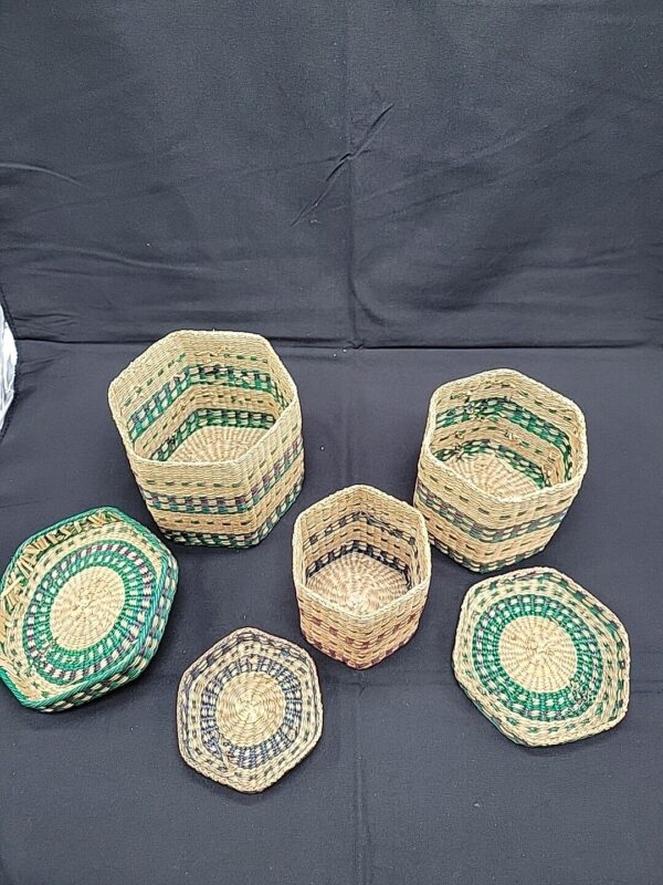 Vintage Set Of 3 Woven Sweet Grass Nesting Baskets Boho Decor 4", 4.5", 5" - Image 5