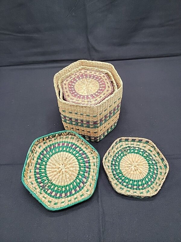 Vintage Set Of 3 Woven Sweet Grass Nesting Baskets Boho Decor 4", 4.5", 5" - Image 6