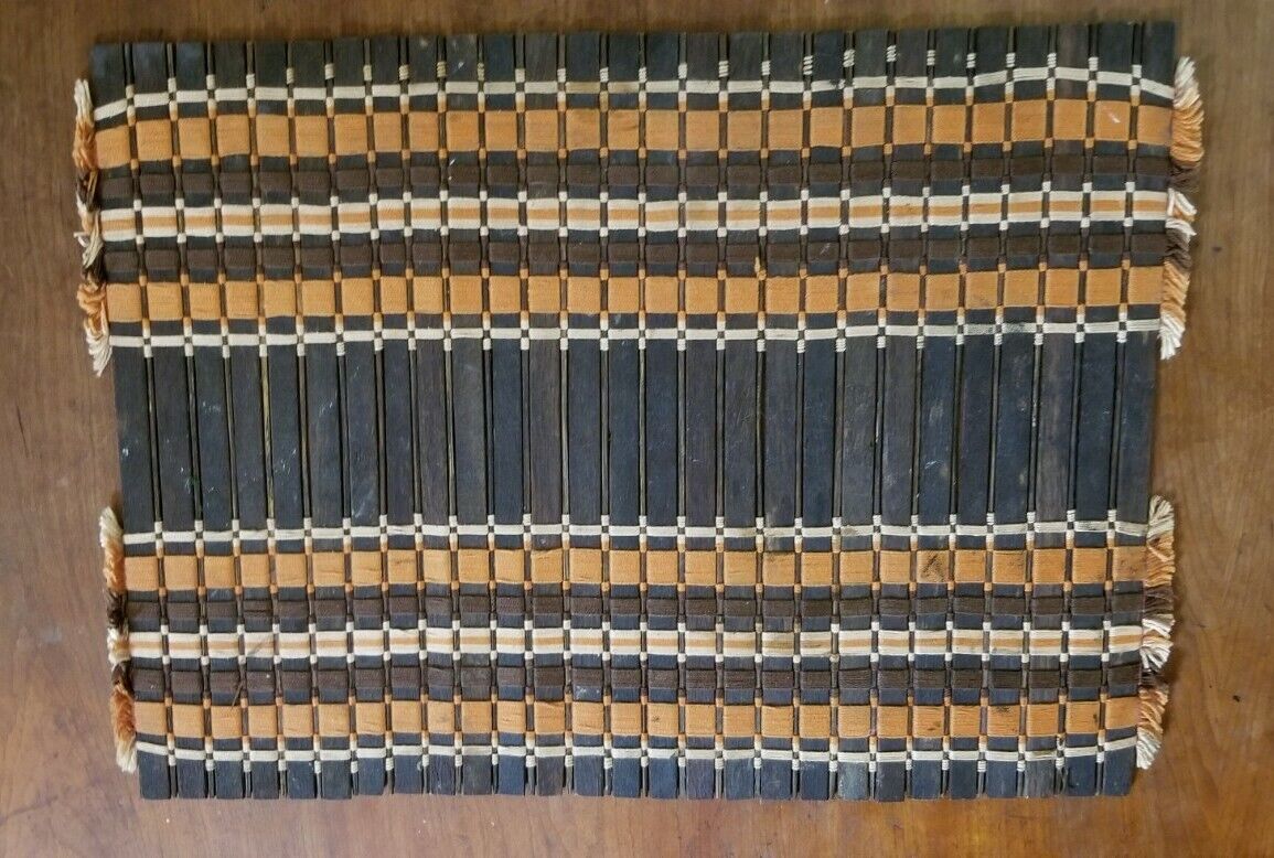 Vintage Set Of 4 Wicker Woven Rattan Cotton Placemats BOHO 1960s B.C Products - Image 3