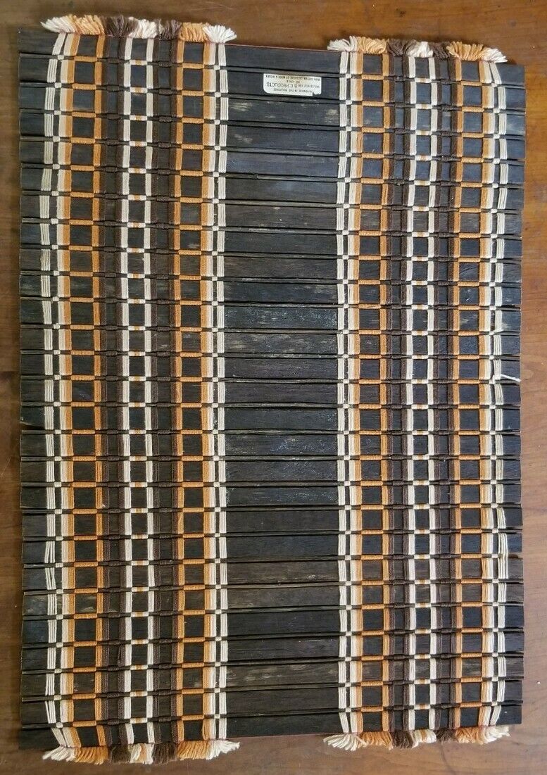 Vintage Set Of 4 Wicker Woven Rattan Cotton Placemats BOHO 1960s B.C Products - Image 4