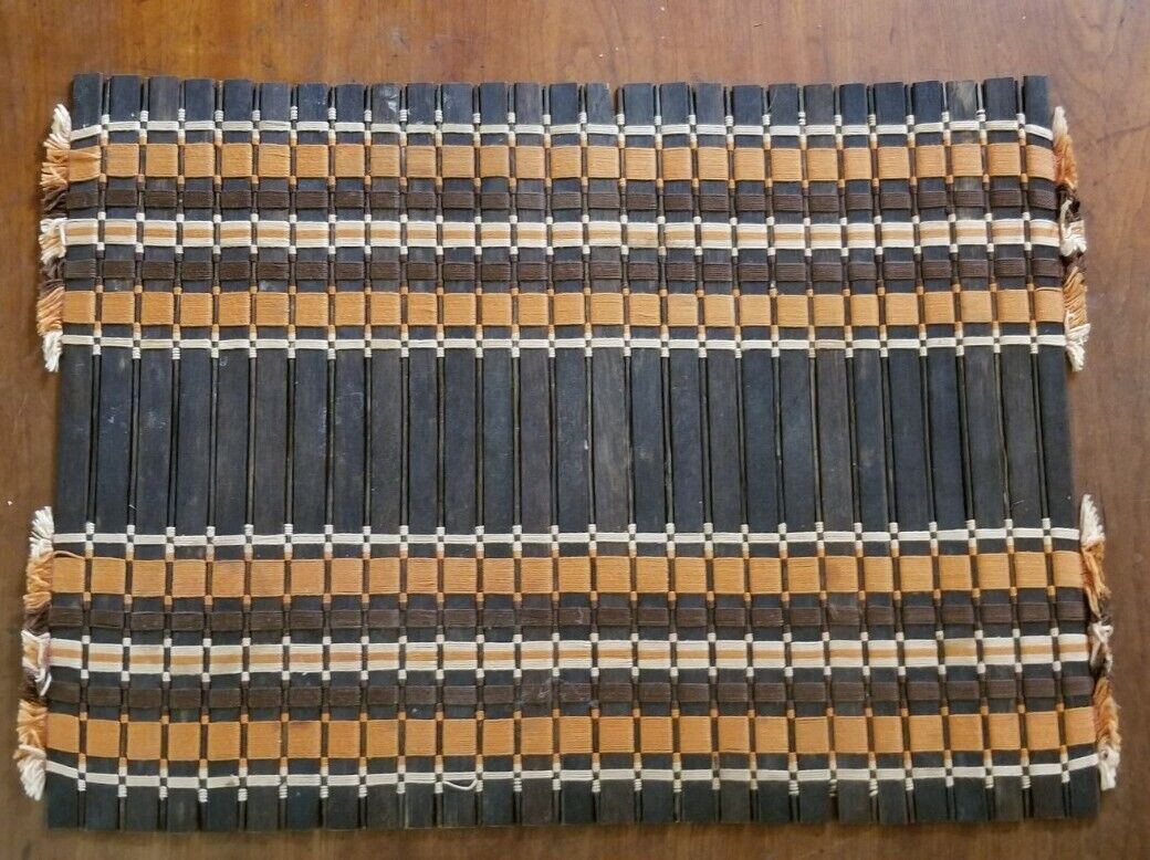 Vintage Set Of 4 Wicker Woven Rattan Cotton Placemats BOHO 1960s B.C Products - Image 5