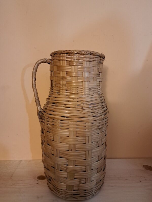 Vintage Shabby Chic Boho 20inch Woven Jug Basket with handle Mexico #1044window