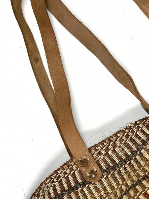 Vintage Sisal Market Basket Tote Bag Leather Handles Raffia Bohemian - Image 6