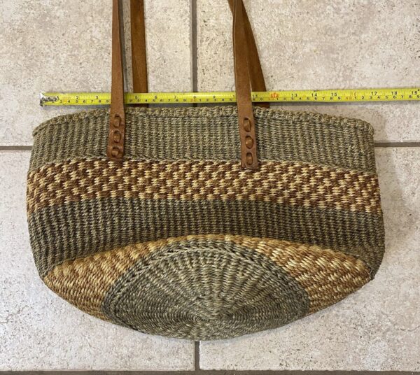 Vintage Sisal Market Jute Tote Bag Bucket Basket With Leather Straps Annie Hall - Image 4