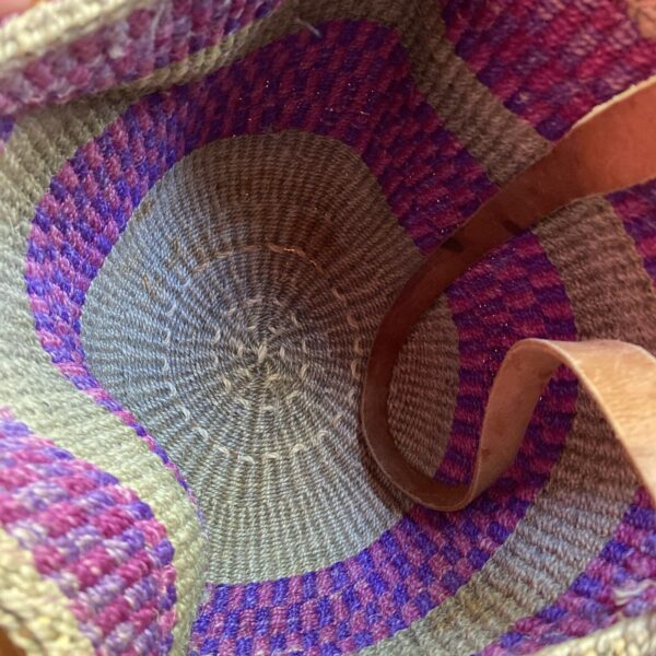 vintage Sisal Market Jute Tote Bag Woven Raffia Bucket Basket Leather Handles - Image 3