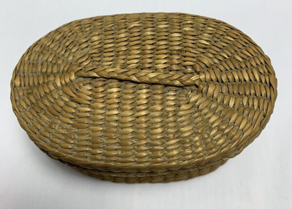 Vintage Small Handmade Handwoven Oval Sweet Grass Boho Basket With Lid 5.5 - Image 2