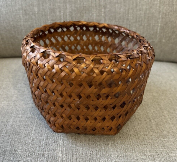 Vintage Small Thai Rattan Woven Basket 4" tall, 5.5" Diameter Boho Style