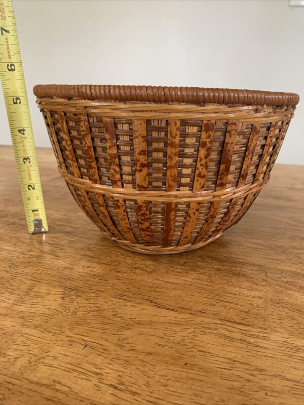 Vintage Split Tortoise Shell Bamboo & Wicker Basket / Bowl, Boho Asian Decor - Image 2