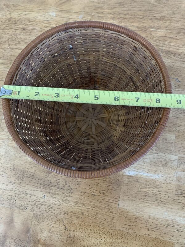 Vintage Split Tortoise Shell Bamboo & Wicker Basket / Bowl, Boho Asian Decor - Image 3