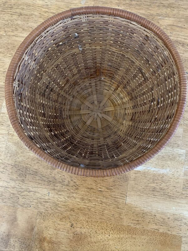 Vintage Split Tortoise Shell Bamboo & Wicker Basket / Bowl, Boho Asian Decor - Image 4