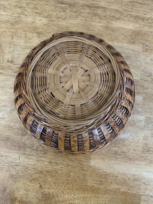Vintage Split Tortoise Shell Bamboo & Wicker Basket / Bowl, Boho Asian Decor - Image 5