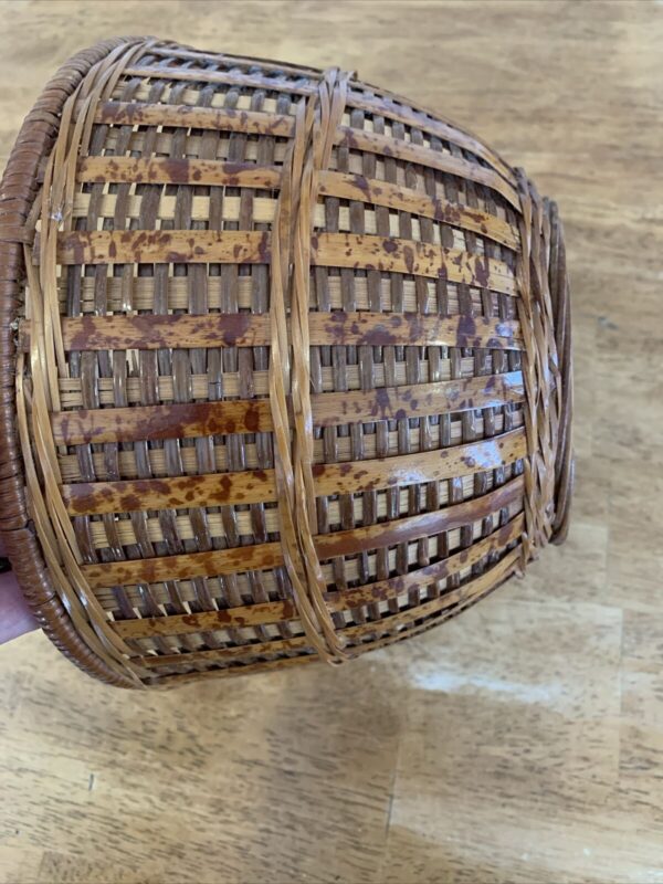 Vintage Split Tortoise Shell Bamboo & Wicker Basket / Bowl, Boho Asian Decor - Image 6