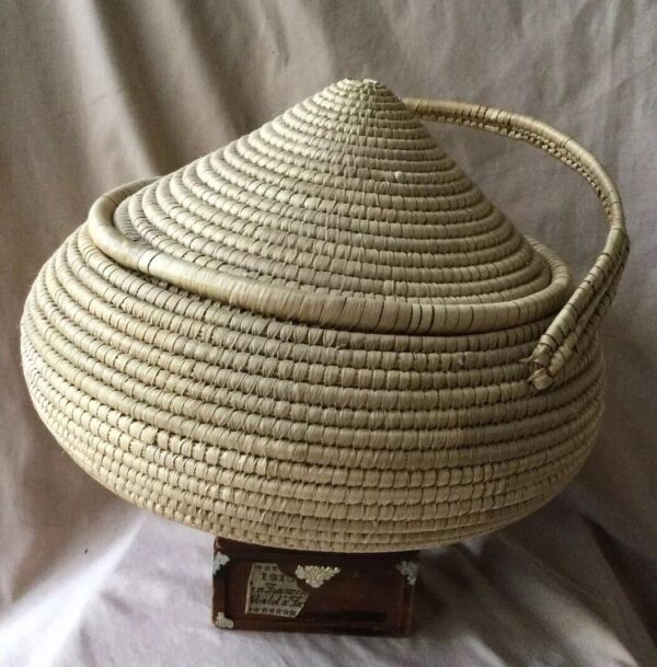 Vintage Sweet Grass Hand Coiled Native Basket Handle & Lid Southwestern Boho