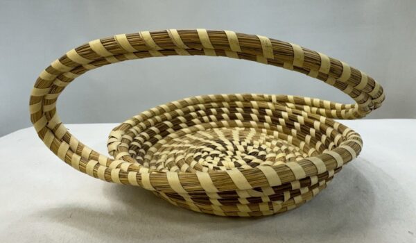 Vintage Sweetgrass Basket Hand Woven Round Handle Coil Basket - Image 2