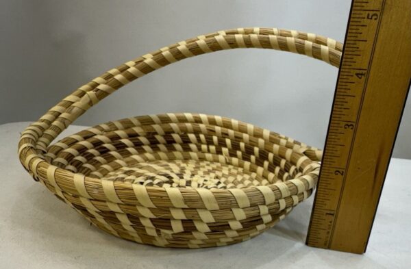 Vintage Sweetgrass Basket Hand Woven Round Handle Coil Basket - Image 4