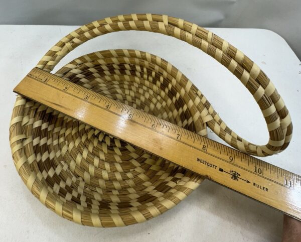 Vintage Sweetgrass Basket Hand Woven Round Handle Coil Basket - Image 6