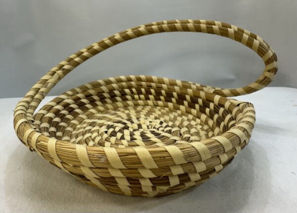 Vintage Sweetgrass Basket Hand Woven Round Handle Coil Basket