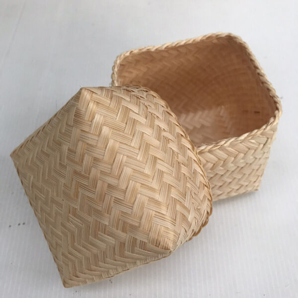 Vintage Thai Handicraft Kratip Sticky Rice Small Bamboo Serving Basket Size3"X3" - Image 2