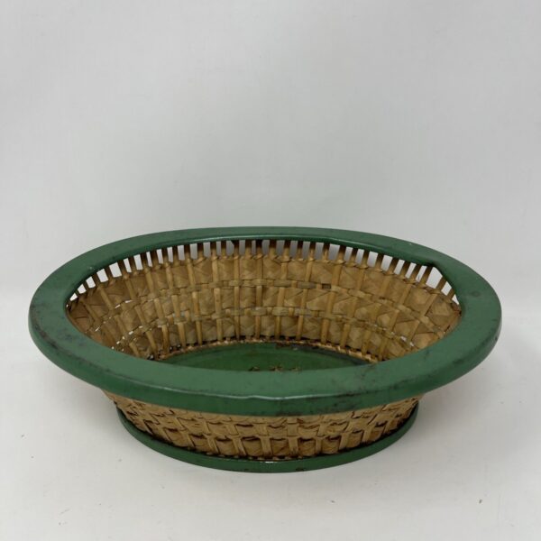 Vintage Tin Basket Wicker Germany Green Antique Toleware Floral Bin with Flowers - Image 4