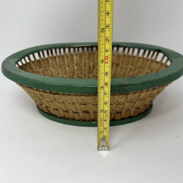 Vintage Tin Basket Wicker Germany Green Antique Toleware Floral Bin with Flowers - Image 5